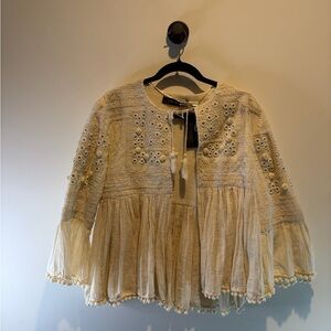 Zara Woman Cream Crocheted Tie-Front Top